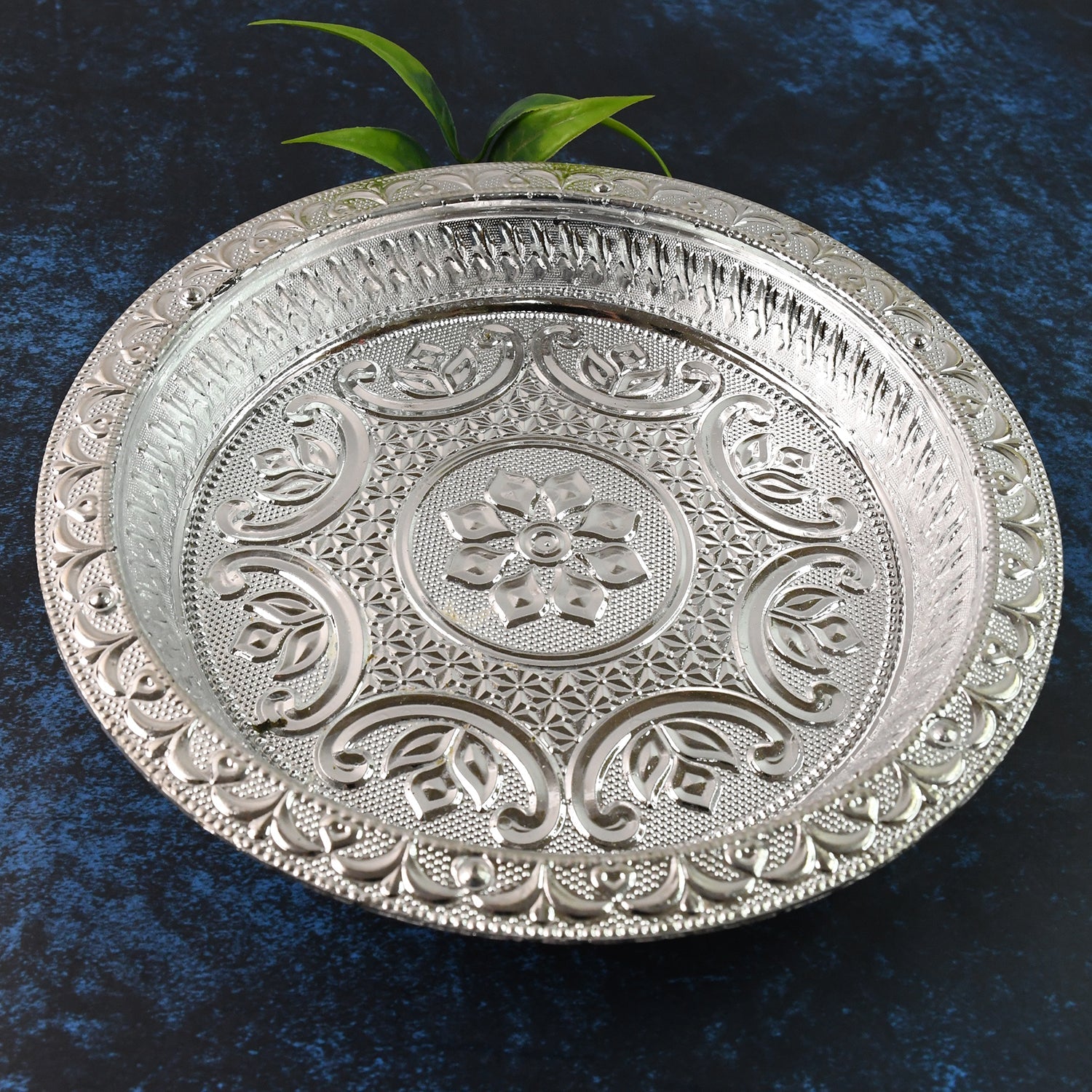 Traditional Silver Finish Plastic Pooja Thali  Traditional Silver Finish Plastic Pooja Thali